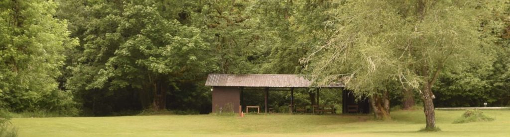 The picnic shelter or craft shed at the end of the front field at Camp Lutherwood Oregon