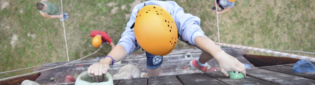 Overhead view of a camper on the climbing tower