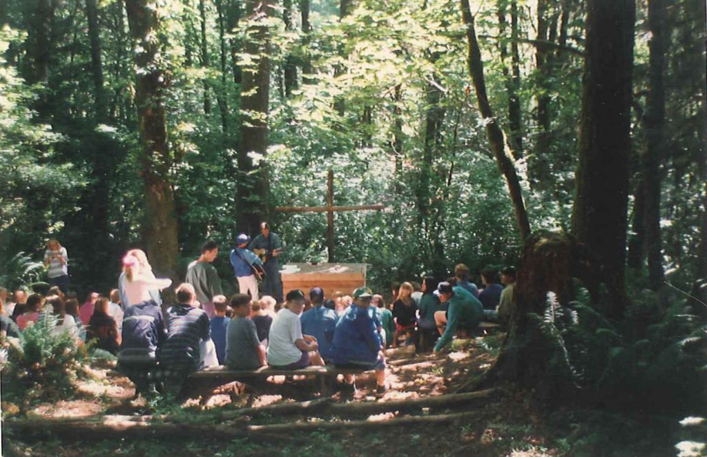Historic photo of outdoor chapel at Camp Lutherwood Oregon