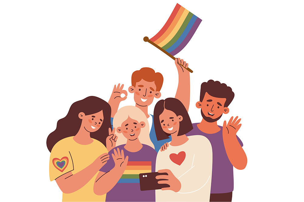 LGBTQ+ friends taking a group selfie