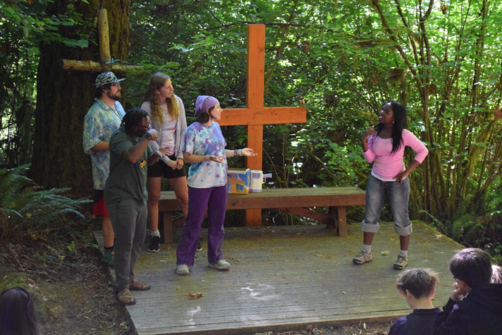 Staff performing a skit at Outdoor Chapel